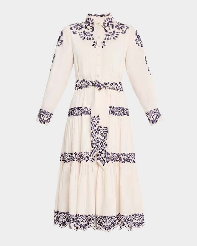 Molly Embroidered Tiered Midi Shirtdress